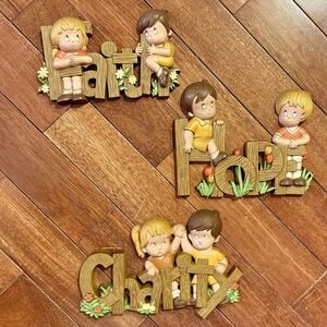 3pc VTG 80s Burwood Homco Faith Hope Charity Wall Decor Kids Boy Girl Nursery